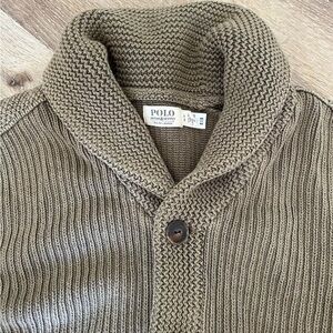Polo by Ralph Lauren Brown Cardigan with Shawl Collar and Ribbed Knit